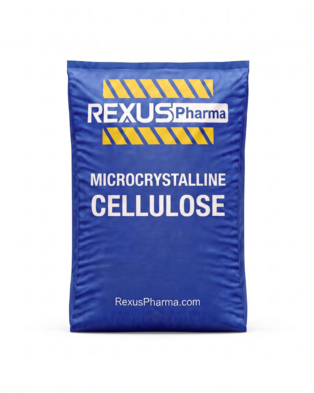 Microcrystalline Cellulose (MCC) Powder bag supplied and exported by Rexus Pharma Chem LLP, India