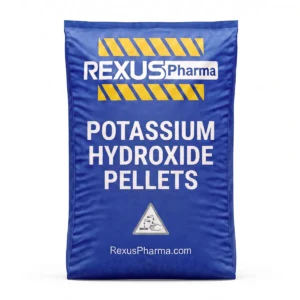 Potassium Hydroxide Pellets bag supplied and exported by Rexus Pharma Chem LLP, India